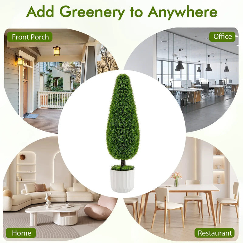 2 Pack 3 Feet Artificial Cedar Teardrop Shaped Bush with Plastic Nursery Pot-Green by DirectDeals