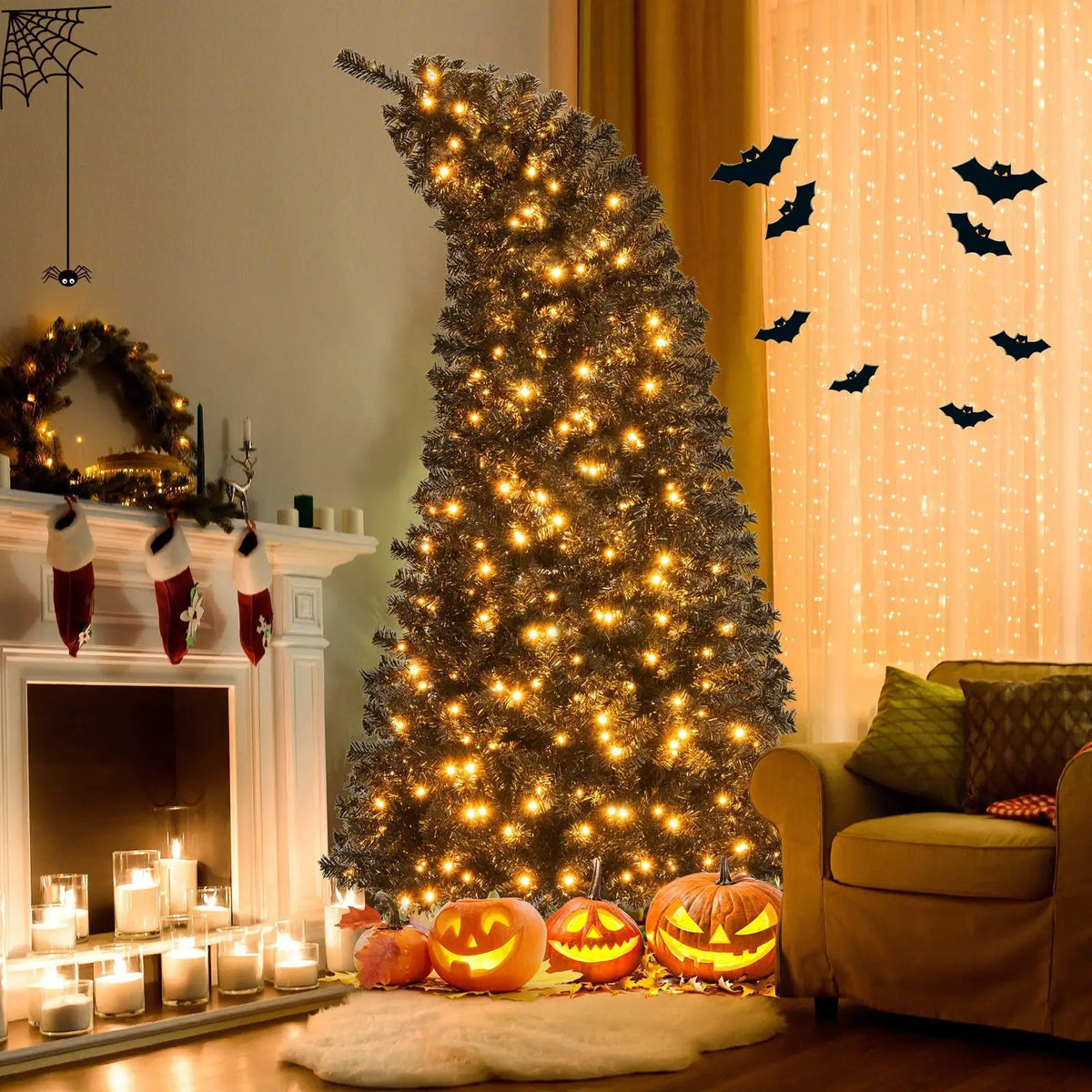 6/7 FT Artificial Christmas Tree with Bendable Top Section and Warm Light, photo 2 of 9