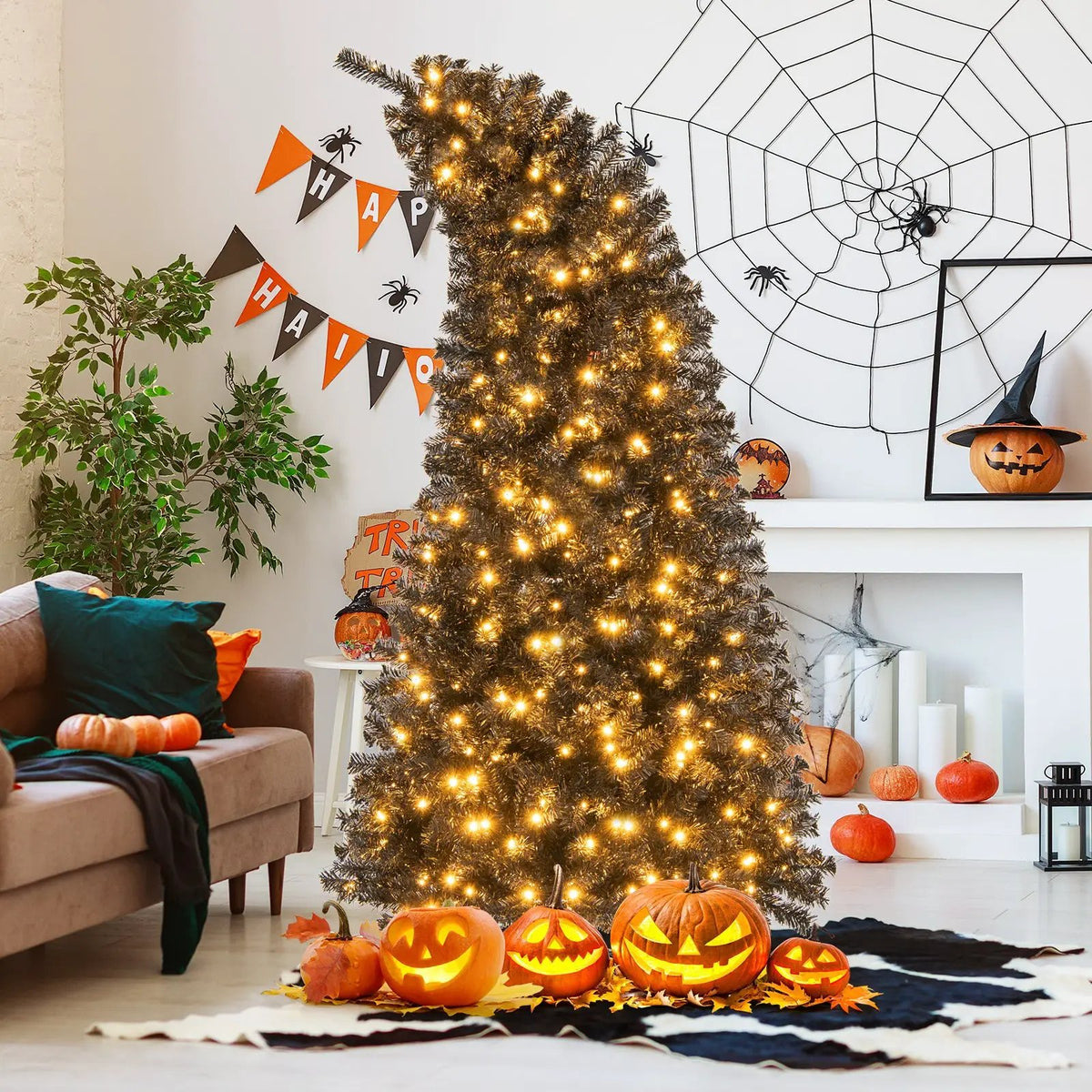 6/7 FT Artificial Christmas Tree with Bendable Top Section and Warm Light, photo 5 of 9