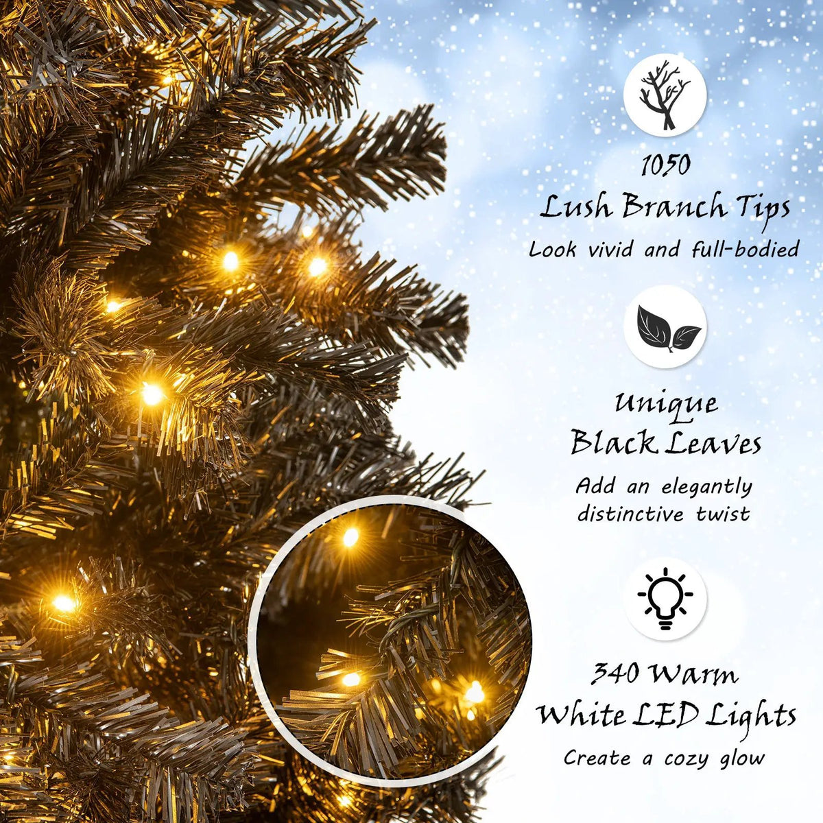 6/7 FT Artificial Christmas Tree with Bendable Top Section and Warm Light, photo 7 of 9