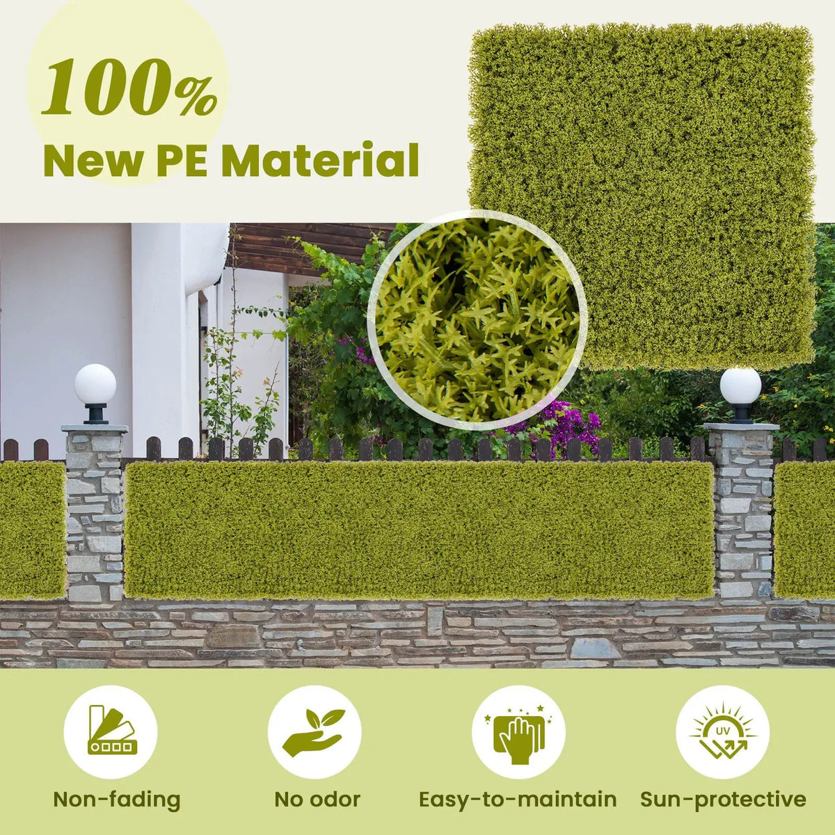 12 Pieces 20 x 20 inches Artificial Grass Wall Panels for Garden Yard Balcony, photo 8 of 9