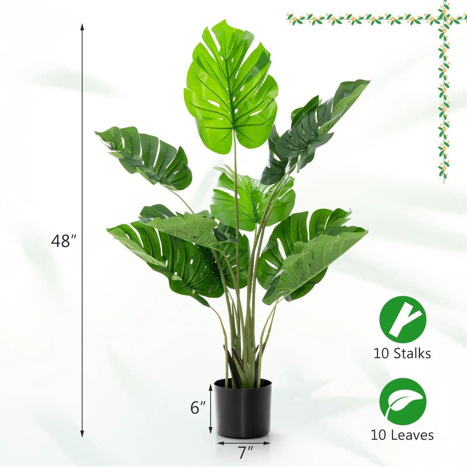 2 Pack Artificial Monstera Deliciosa Tree with 10 Leaves of Different Sizes by DirectDeals