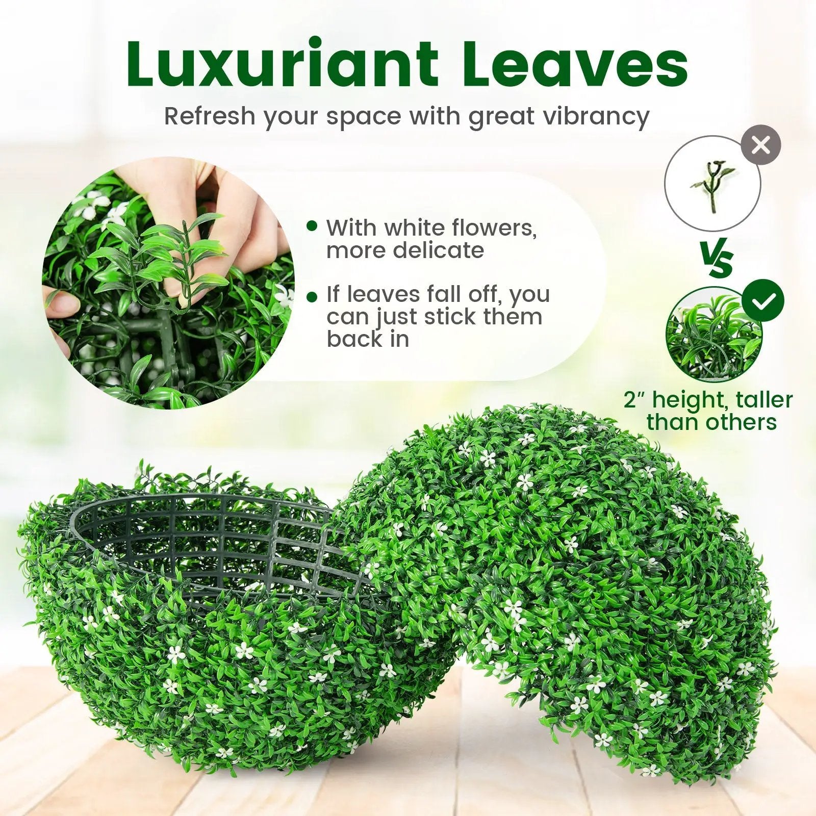 2 PCS Holly Artificial Topiary Balls 19.5 Inch Faux Boxwood Balls by DirectDeals