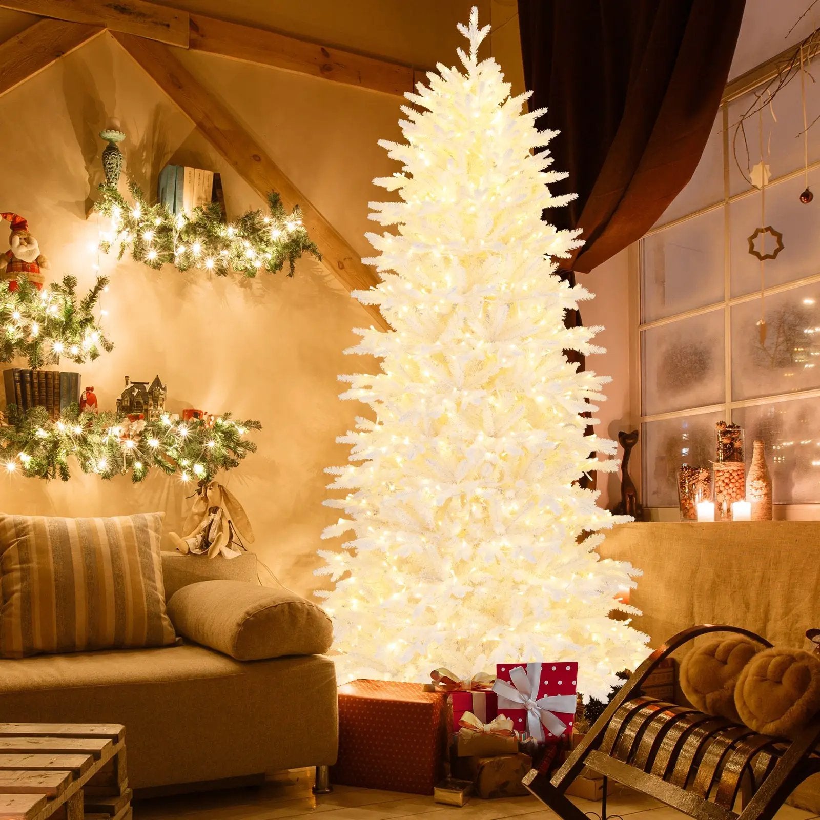 7 FT Artificial Xmas Tree with 1880 PE PVC Branch Tips for Party and Carnival by DirectDeals