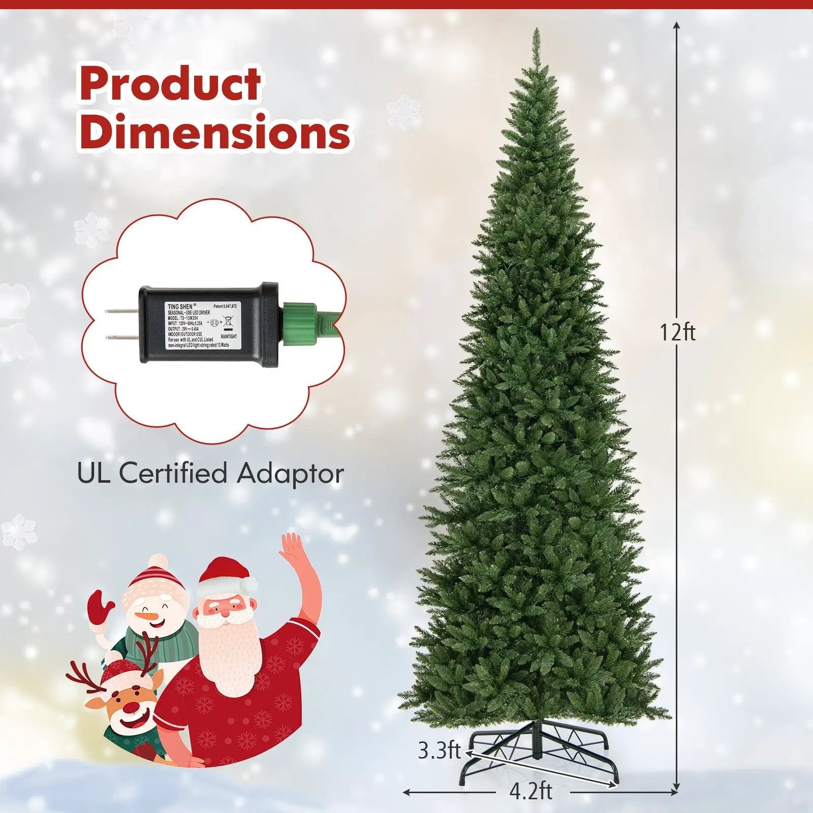 12 FT Artificial Christmas Tree with 800 Warm White LED Lights for Home Party Shopping Mall by DirectDeals