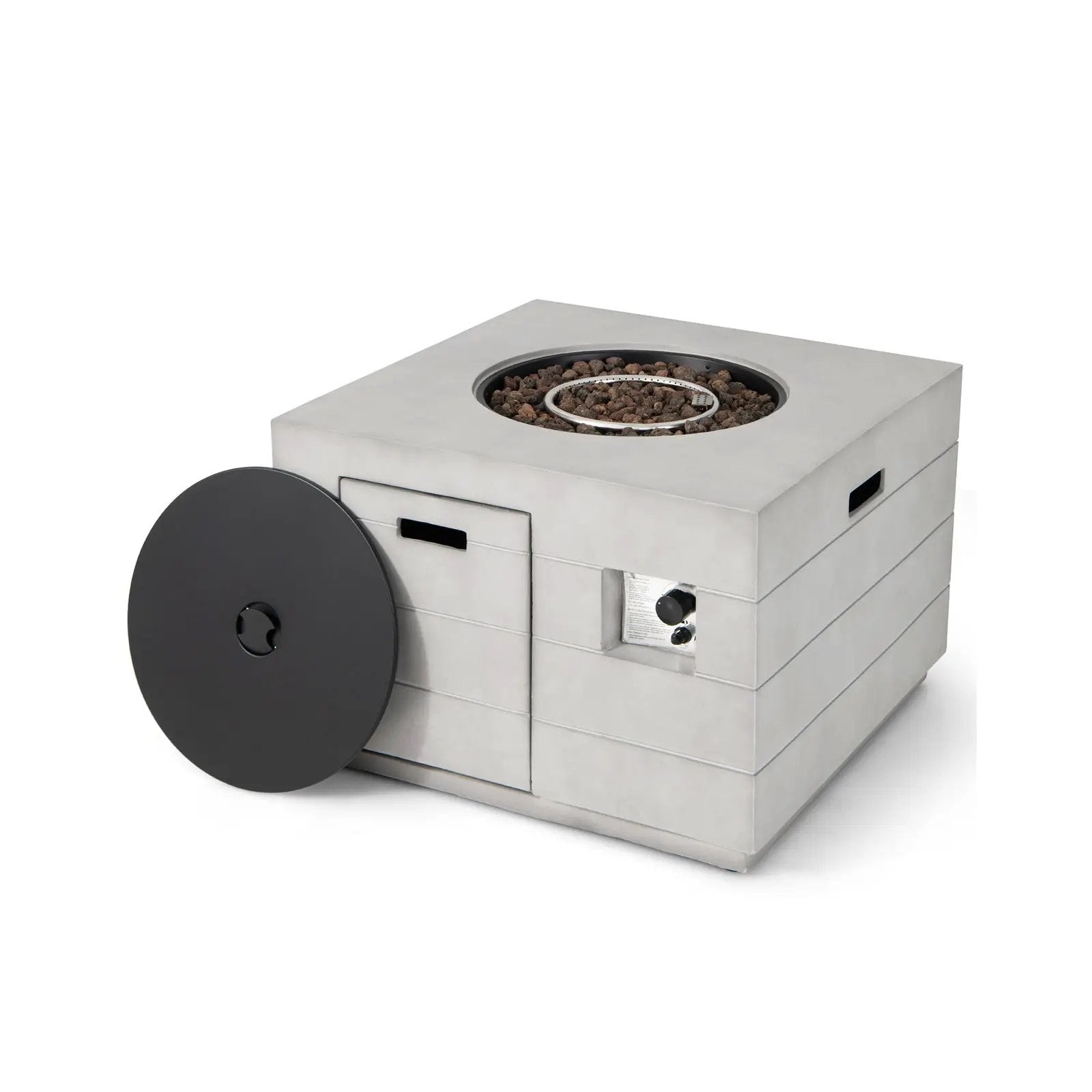 34 Inch Square Concrete Propane Fire Pit Table with Lava Rocks and Cover 50 000 BTU-Gray by DirectDeals
