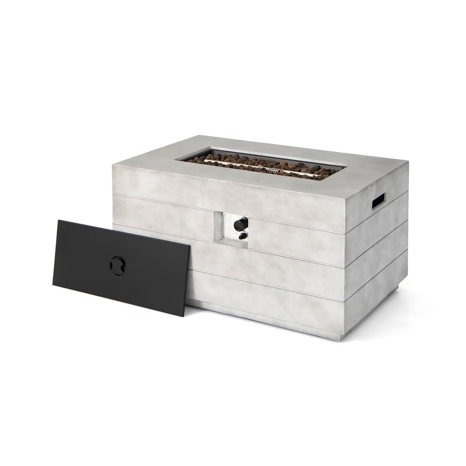 43 Inch Rectangular Concrete Propane Fire Pit Table with Lava Rocks and Cover 50 000 BTU-Gray by DirectDeals