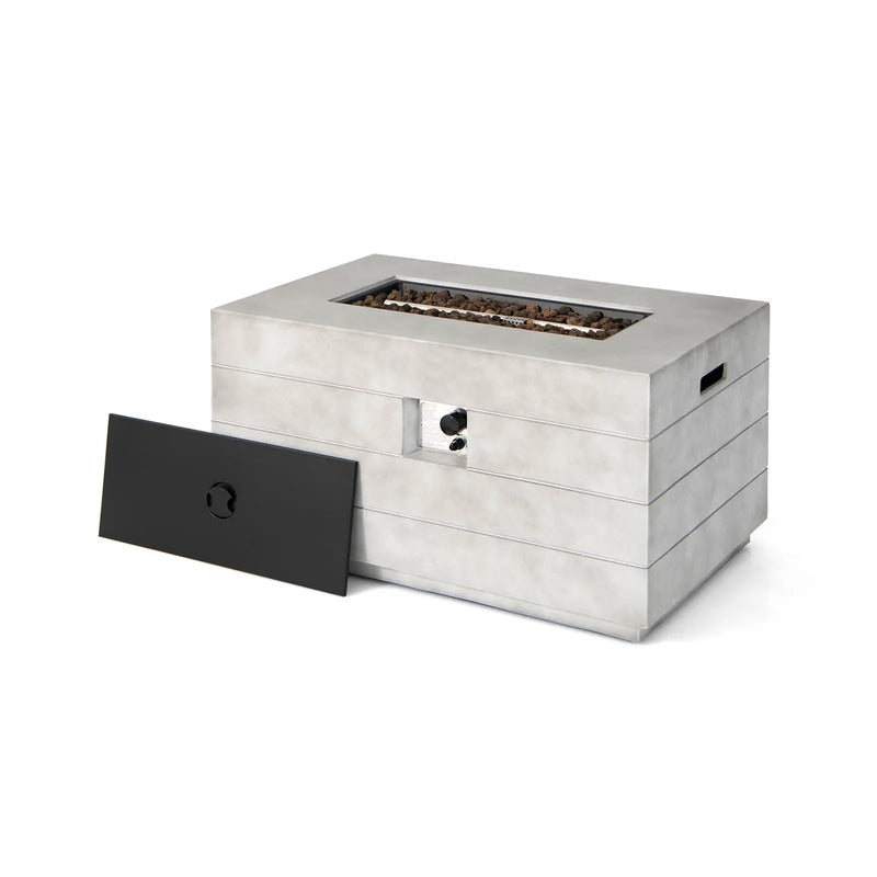 43 Inch Rectangular Concrete Propane Fire Pit Table with Lava Rocks and Cover 50 000 BTU-Gray by DirectDeals