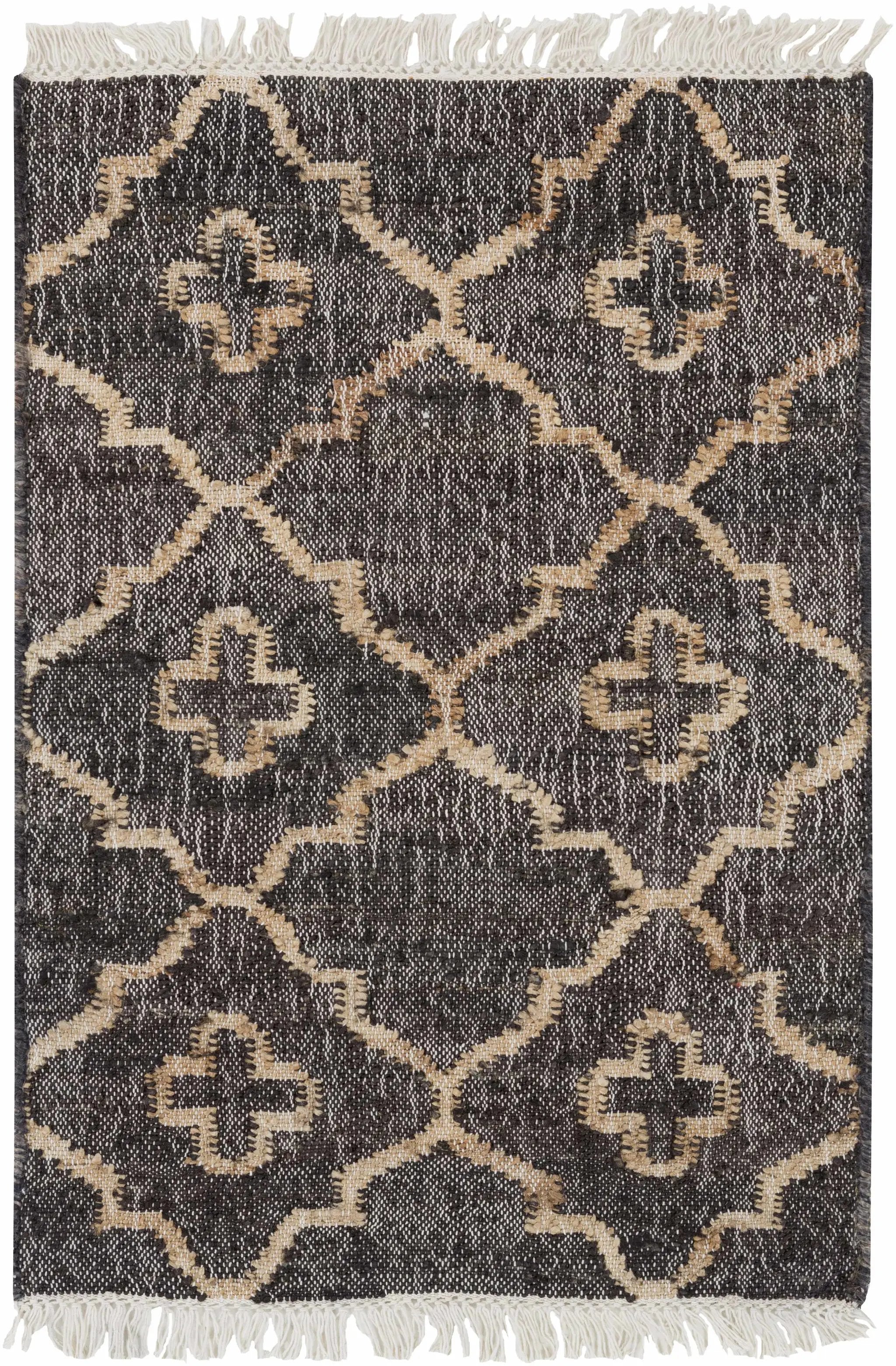 Astoria Black&Tan Trellis Fringed Jute Carpet - Clearance by Boutique Rugs