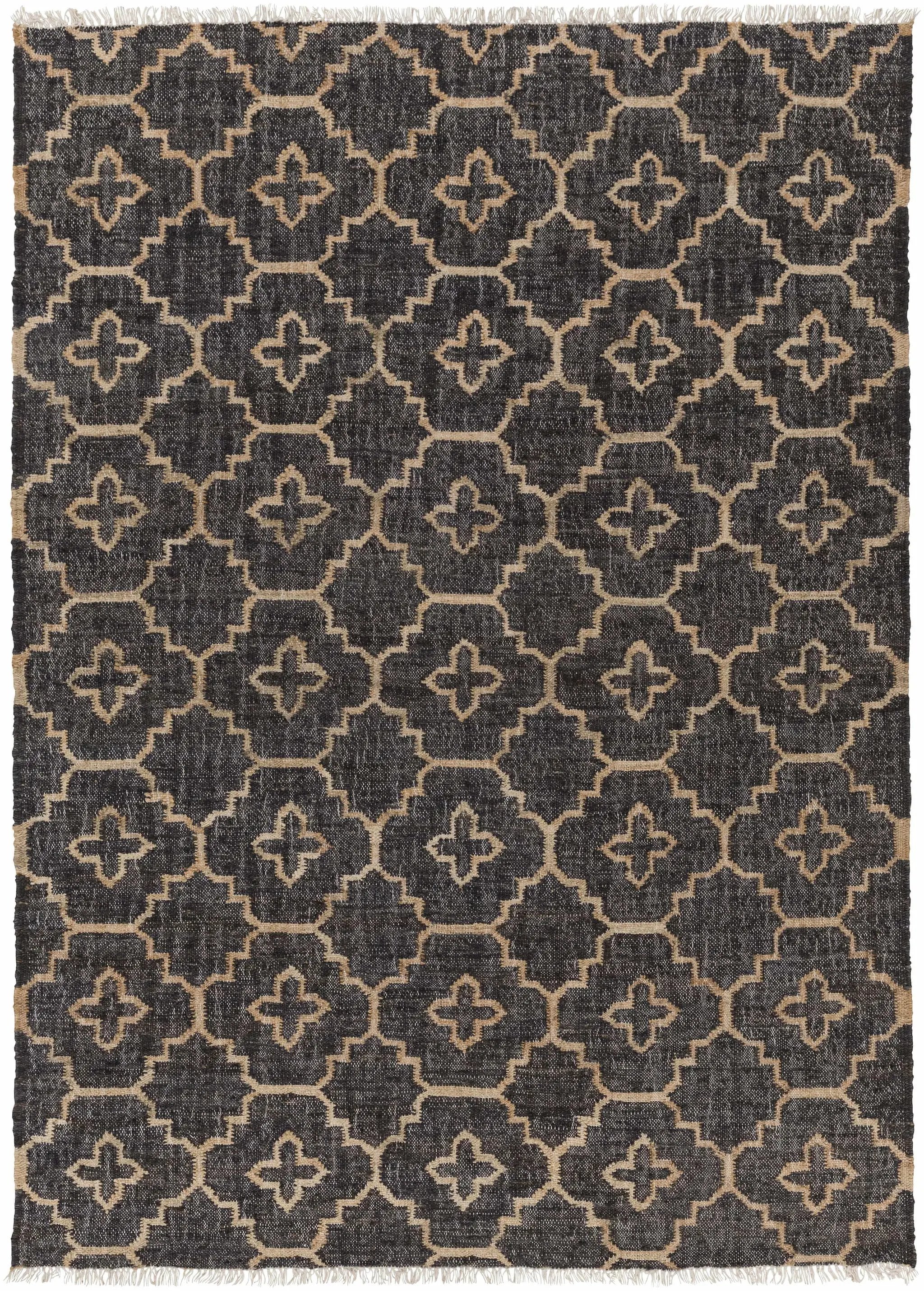 Astoria Black&Tan Trellis Fringed Jute Carpet - Clearance by Boutique Rugs