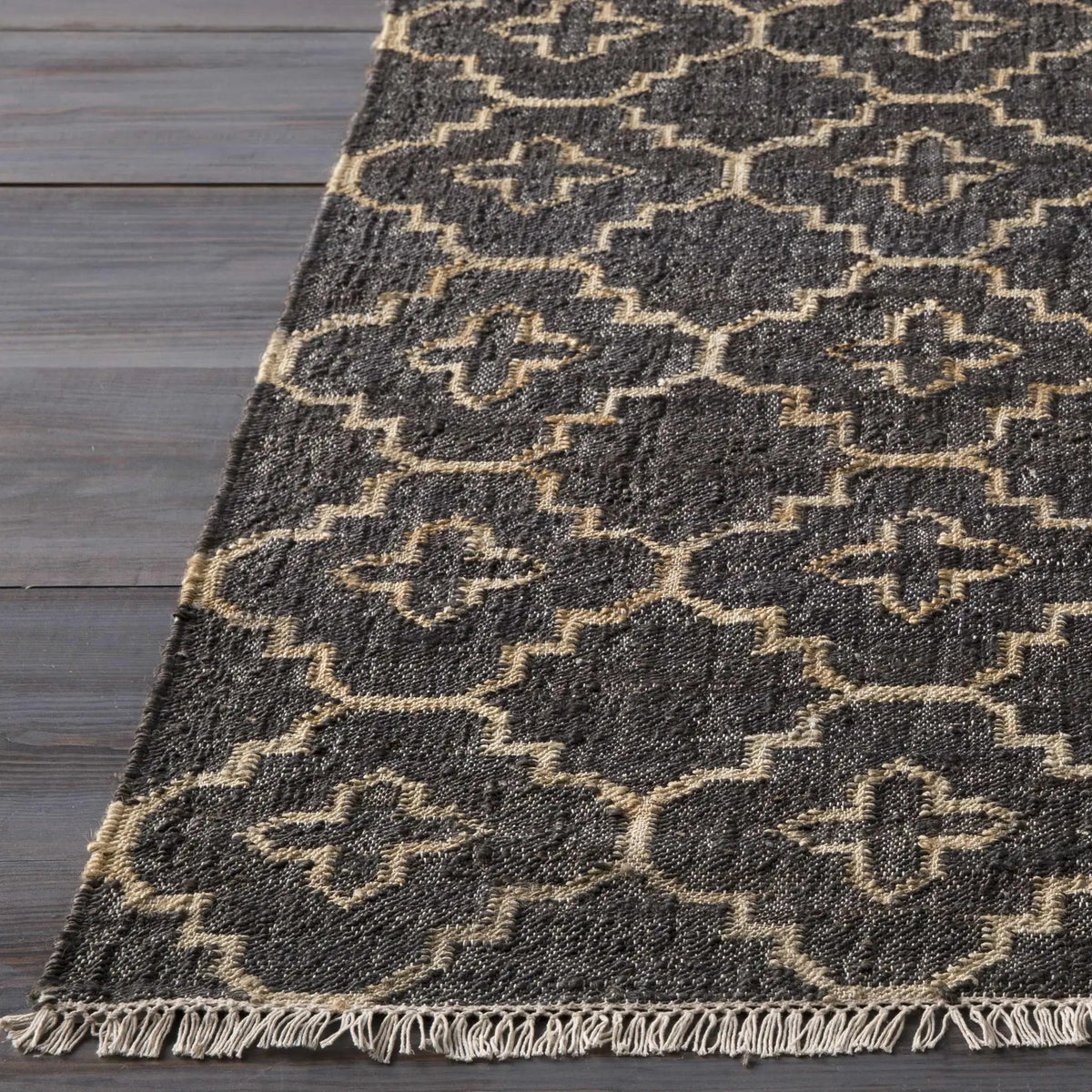 Astoria Black&Tan Trellis Fringed Jute Carpet - Clearance, photo 3 of 7