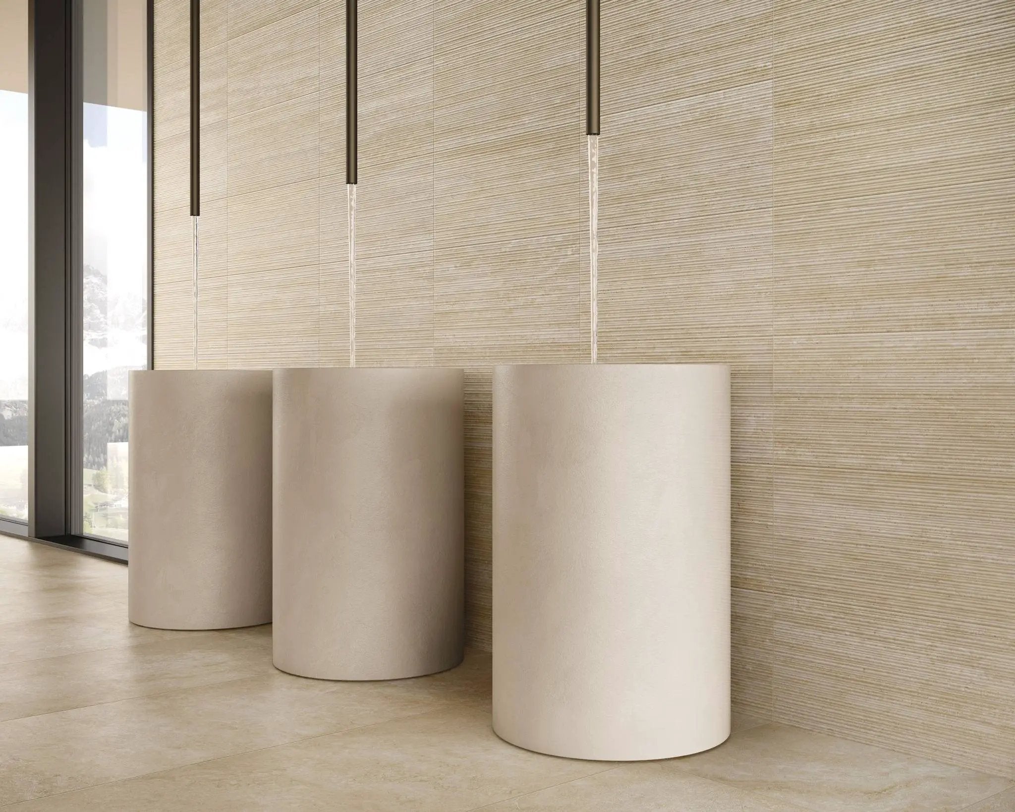 Veneer World Atelier Trail Bamboo Vein Cut Beige Travertine Look Porcelain Accent Tiles 12x24 by landmarkceramics