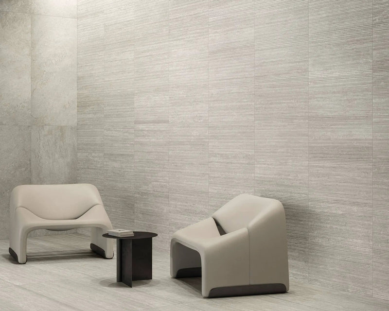 Veneer World Atelier Trail Bamboo Vein Cut Grey Travertine Look Porcelain Accent Tiles 12x24 by landmarkceramics