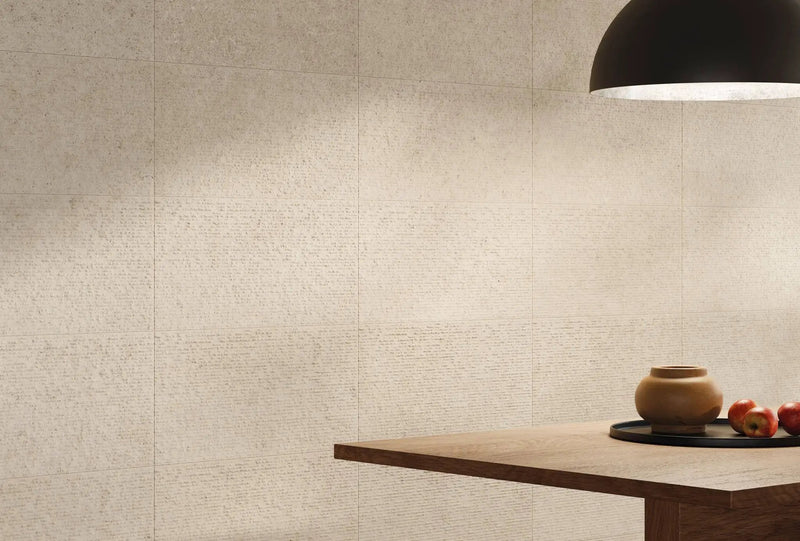 Veneer World Atelier Mood Sand Combed Limestone Look Porcelain Accent Tiles 12x24 by landmarkceramics