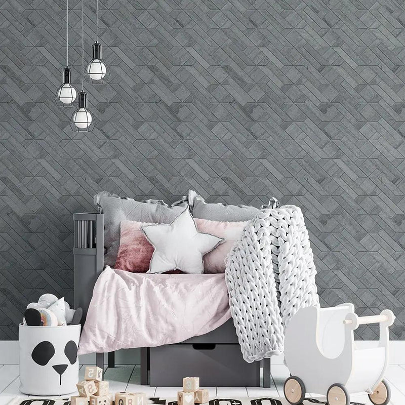Athens Grey Dark, Atelier Grey Light Honed Desing Bm 101 Waterjet Marble Mosaics 4x7 1/2 room scene