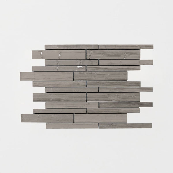 Athens Grey Dark Honed Staggered Joint Marble Mosaics 9x12