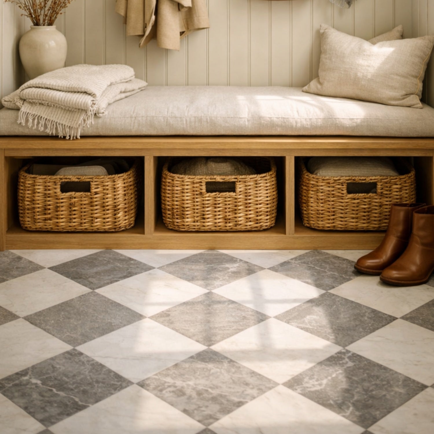 Athens Grey Light, Thassos Extra Honed Checkerboard Pattern Marble Tiles 12x12 Marble Honed 12x12 Tiles — 2