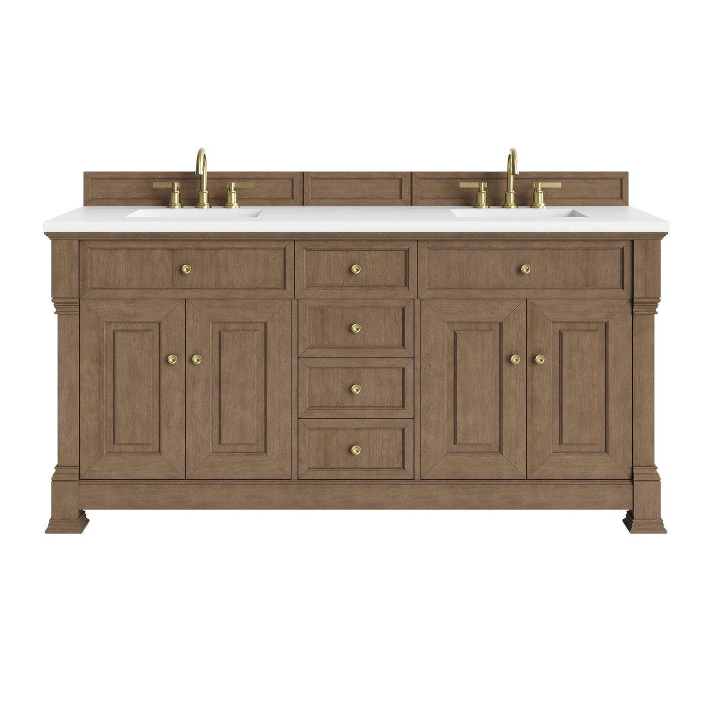 James Martin Brookfield 72" Double Bathroom Vanity, Pecan with White Zeus countertop