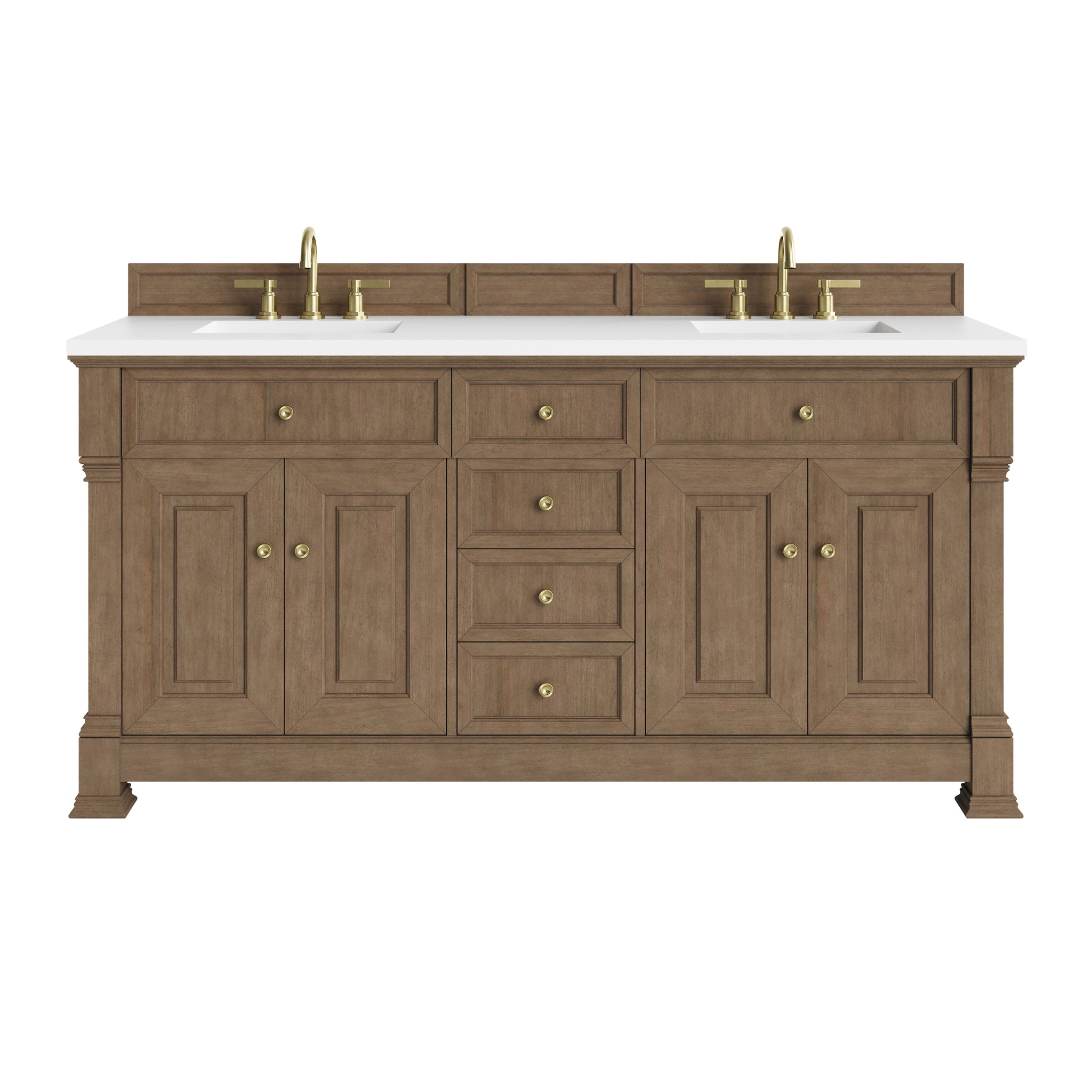 James Martin Brookfield 72" Double Bathroom Vanity, Pecan with White Zeus countertop