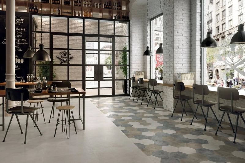 Attitude Light White Hexagon 8 1/ Concrete Look Porcelain Tiles 8.5x10 by landmarkceramics