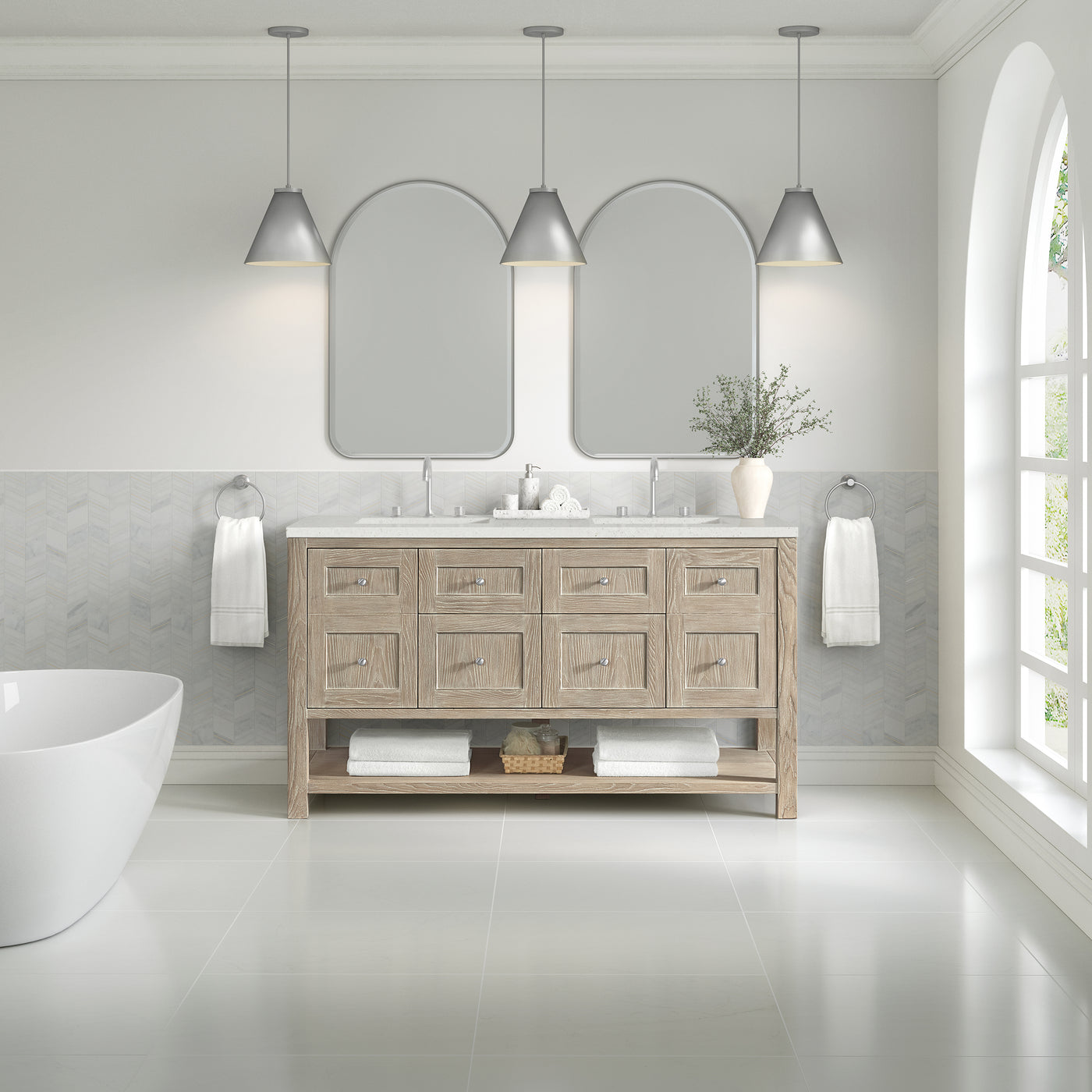James Martin Breckenridge 60" Double Bathroom Vanity, Whitewashed Oak, view 26