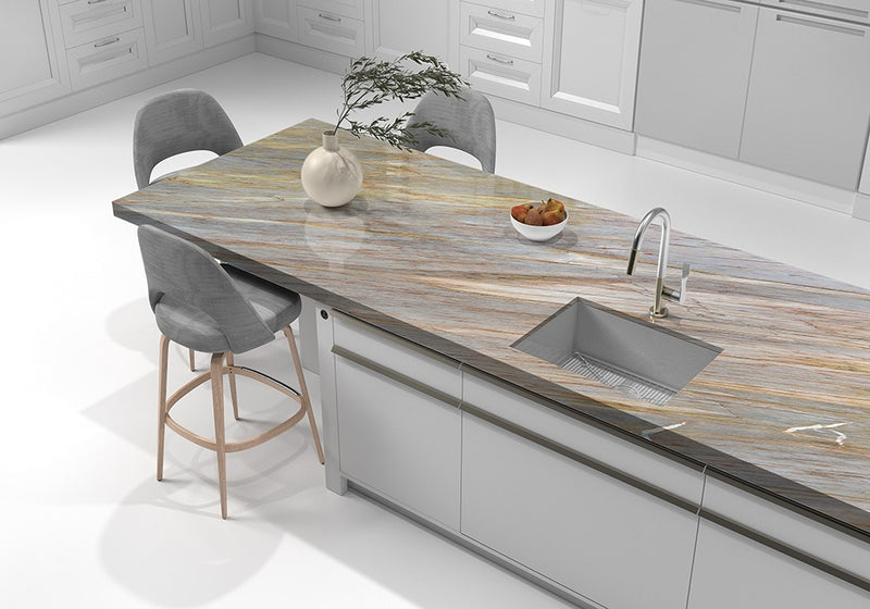 Aurora Blue Polished Quartzite Slab Random room scene 4