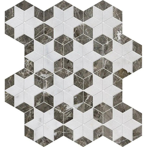 Avalon, Silver Drop Polished Stars Marble Mosaics 14 3/16x14 15/16