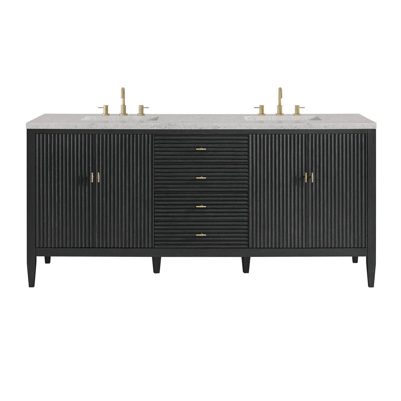 James Martin Myrrin 72" Double Bathroom Vanity, Carbon Oak with Eternal Jasmine Pearl (FreePower) countertop