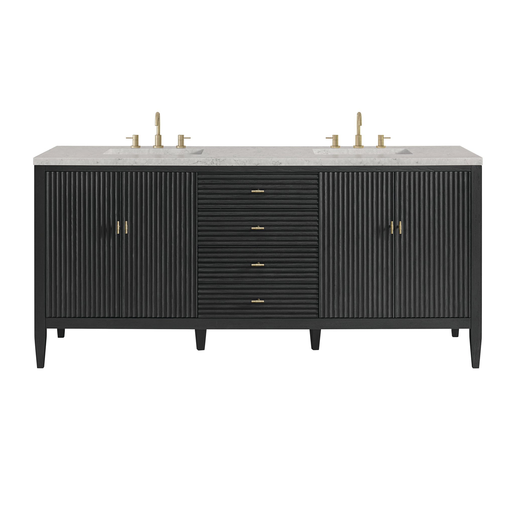James Martin Myrrin 72" Double Bathroom Vanity, Carbon Oak with Eternal Jasmine Pearl (FreePower) countertop