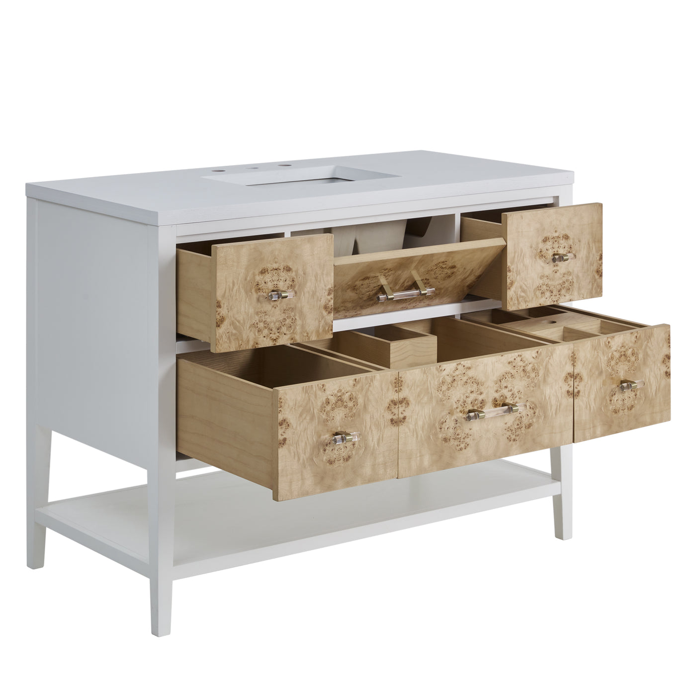 James Martin Olena 48" Single Bathroom Vanity, Polished White and Light Mappa Burl, view 9