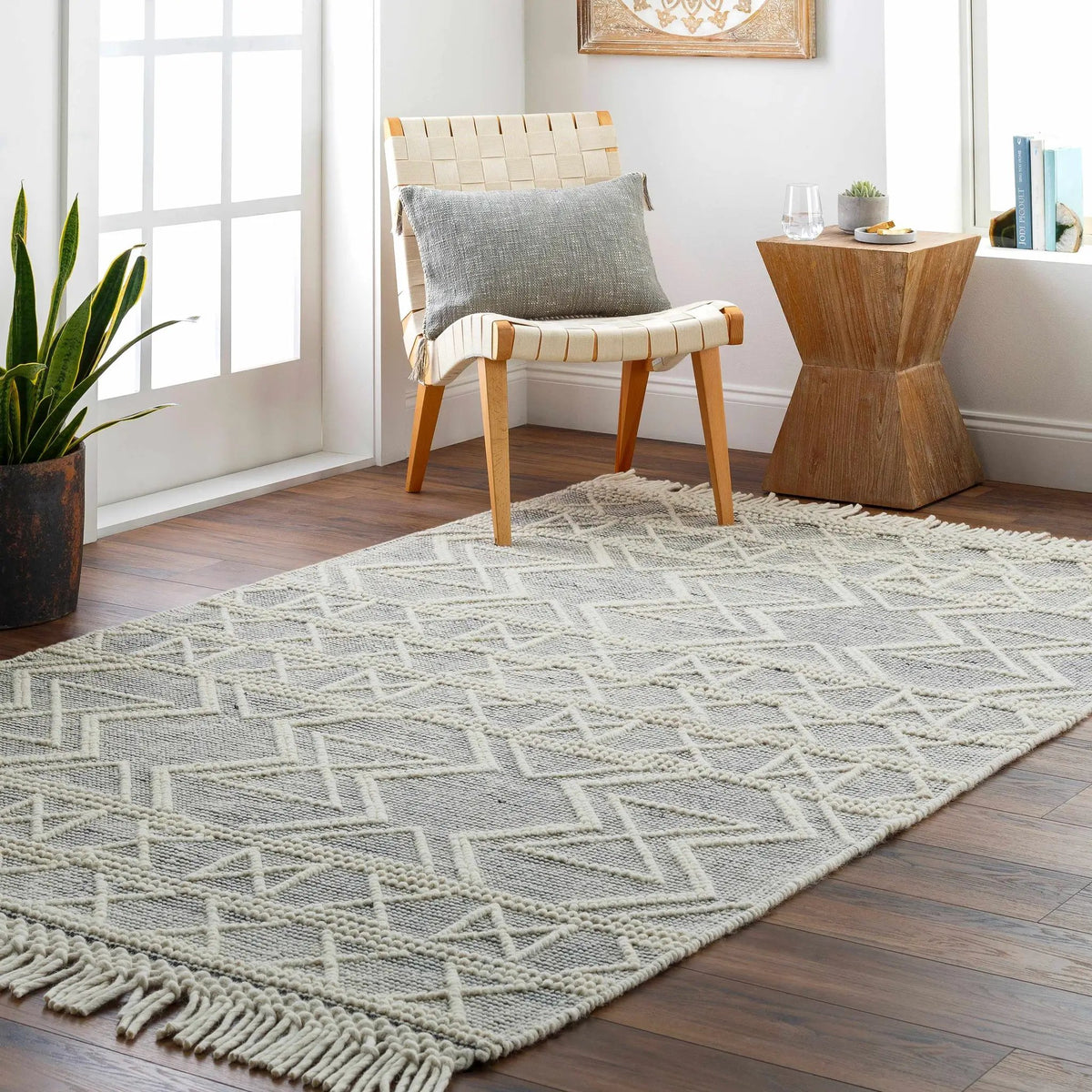 Aziel Wool Rug with Tassels - Clearance, installed in a room
