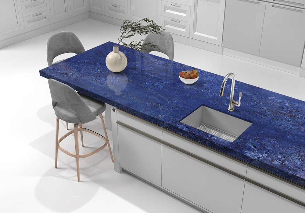 Azul Fiore Polished Granite Slab Random room scene 4