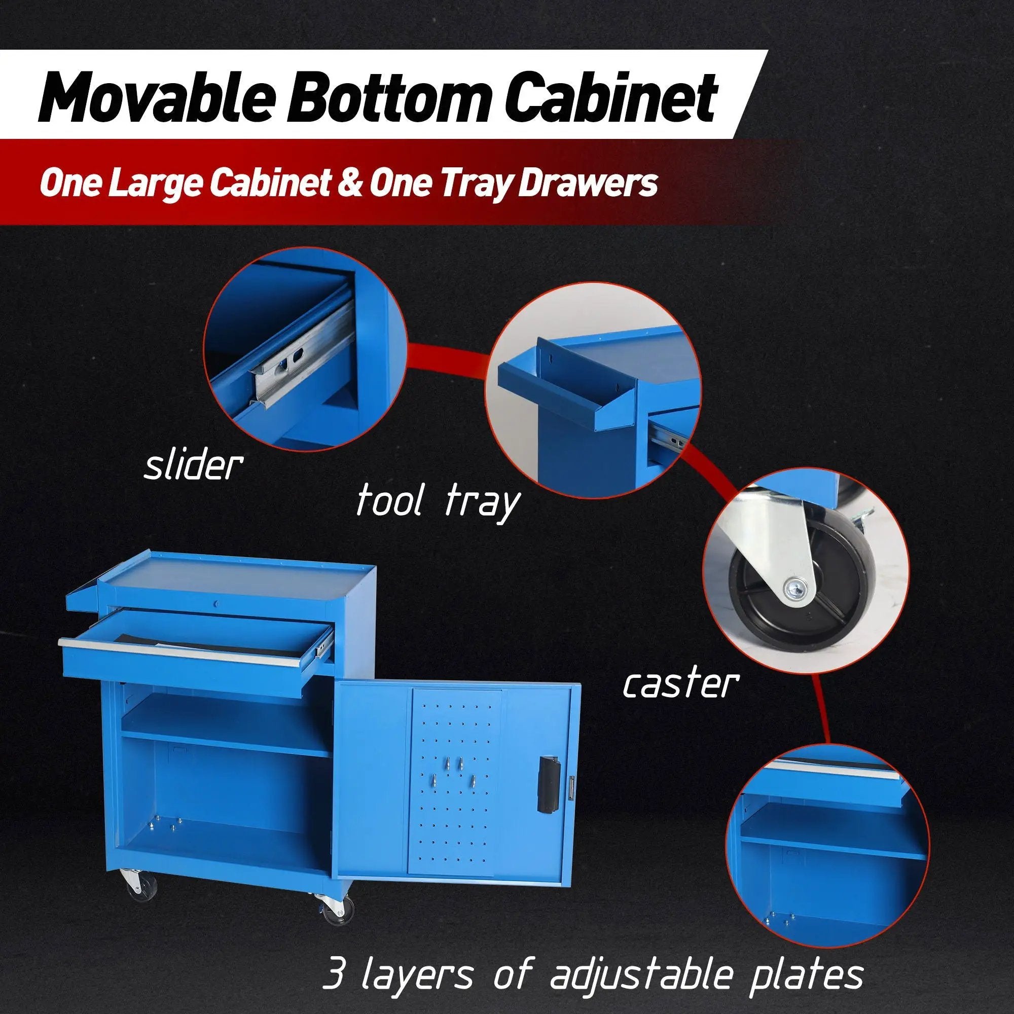 Tool Chest, 5 Drawer Rolling Tool Storage Cabinet With Detachable Top Tool Box, Liner, Universal Lockable Wheels, Adjustable Shelf, Locking Mechanism, Metal Tool Cart For Garage Workshop by HouseOfZazla