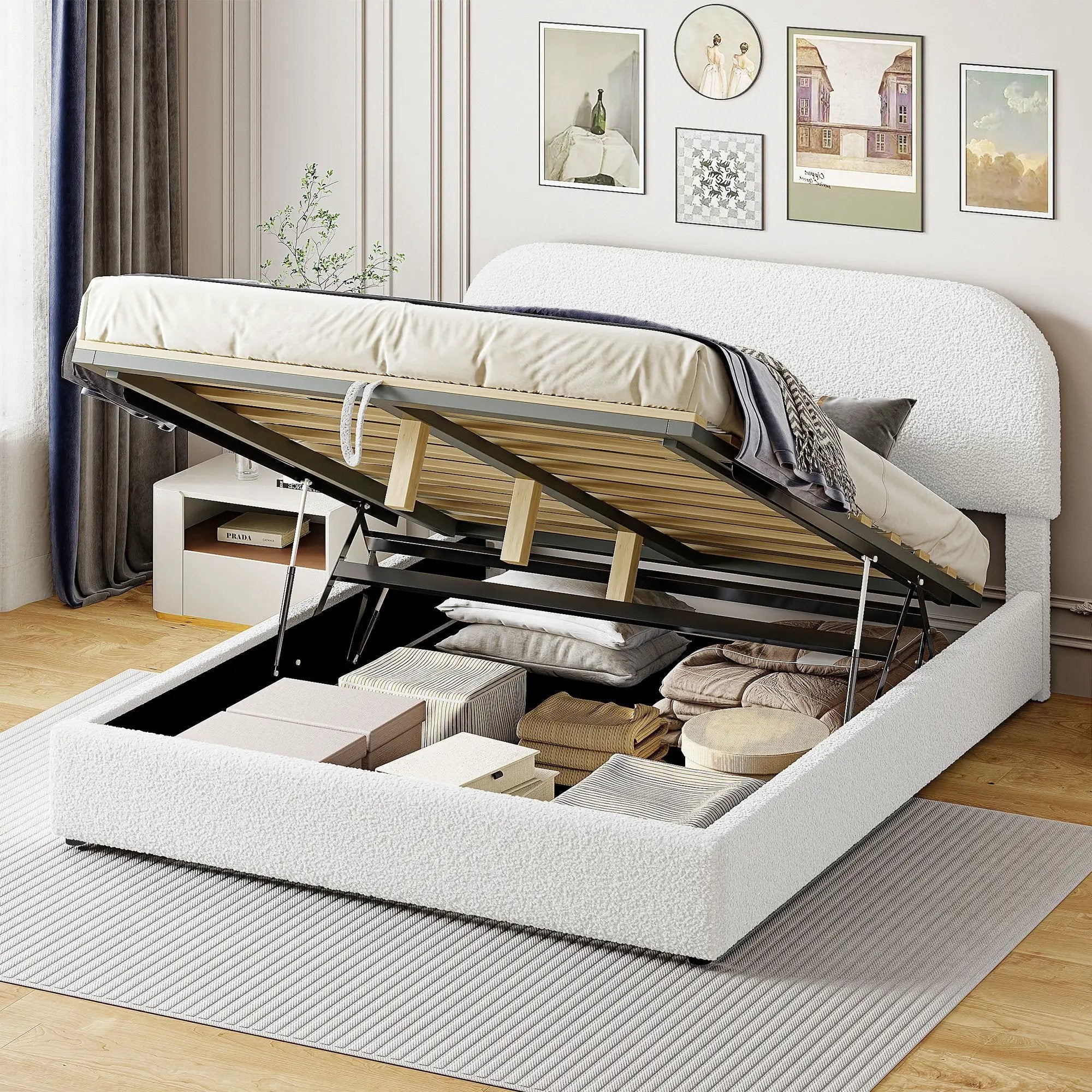 Upholstered Platform Bed With Hydraulic Storage System by Unique Piece Furniture