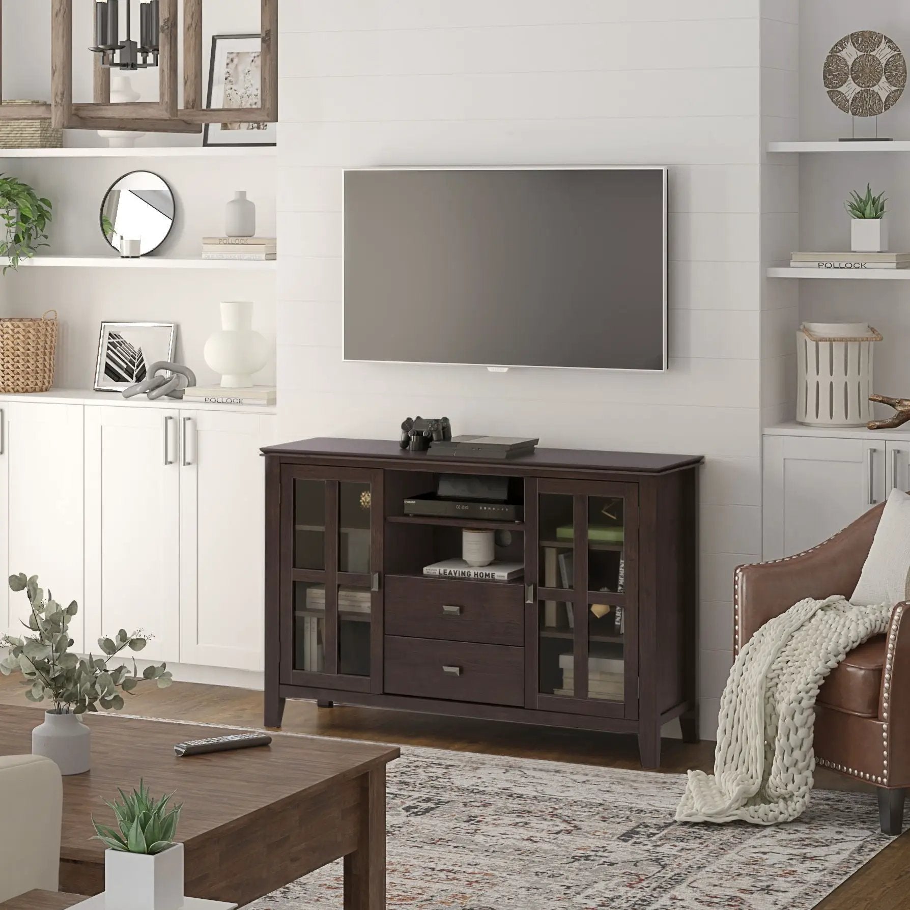 Artisan - Tall TV Media Stand - Dark Chestnut Brown by HouseOfZazla