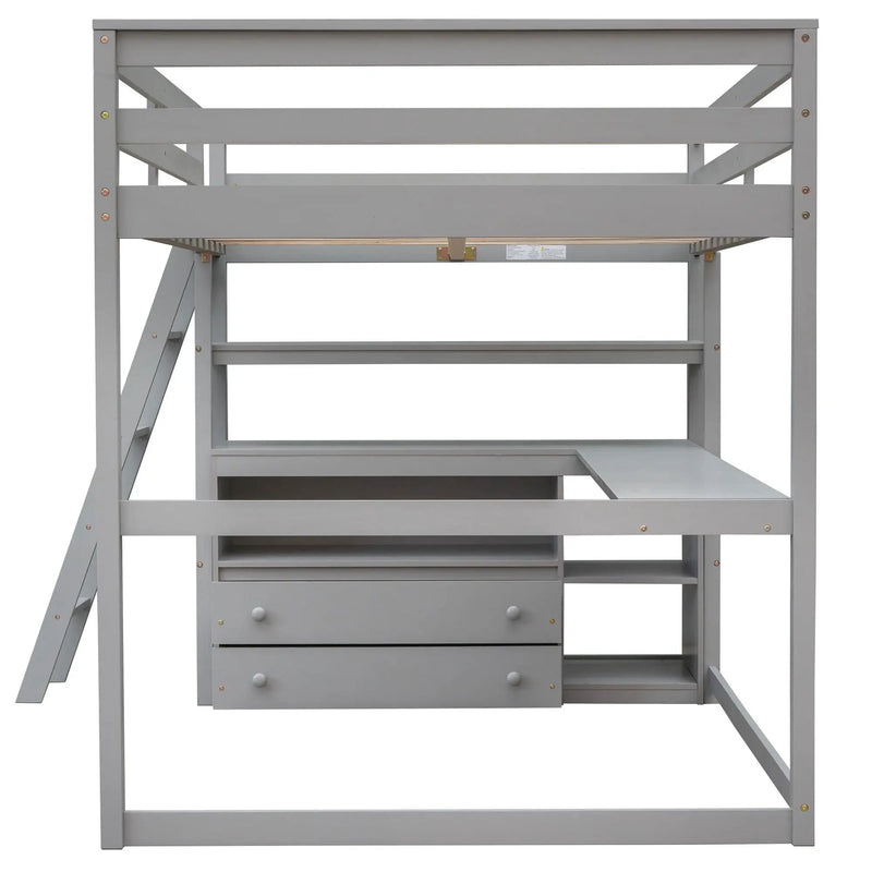 Modern Loft Bed With Built In Desk, Shelves, And 2 Drawers by HouseOfZazla