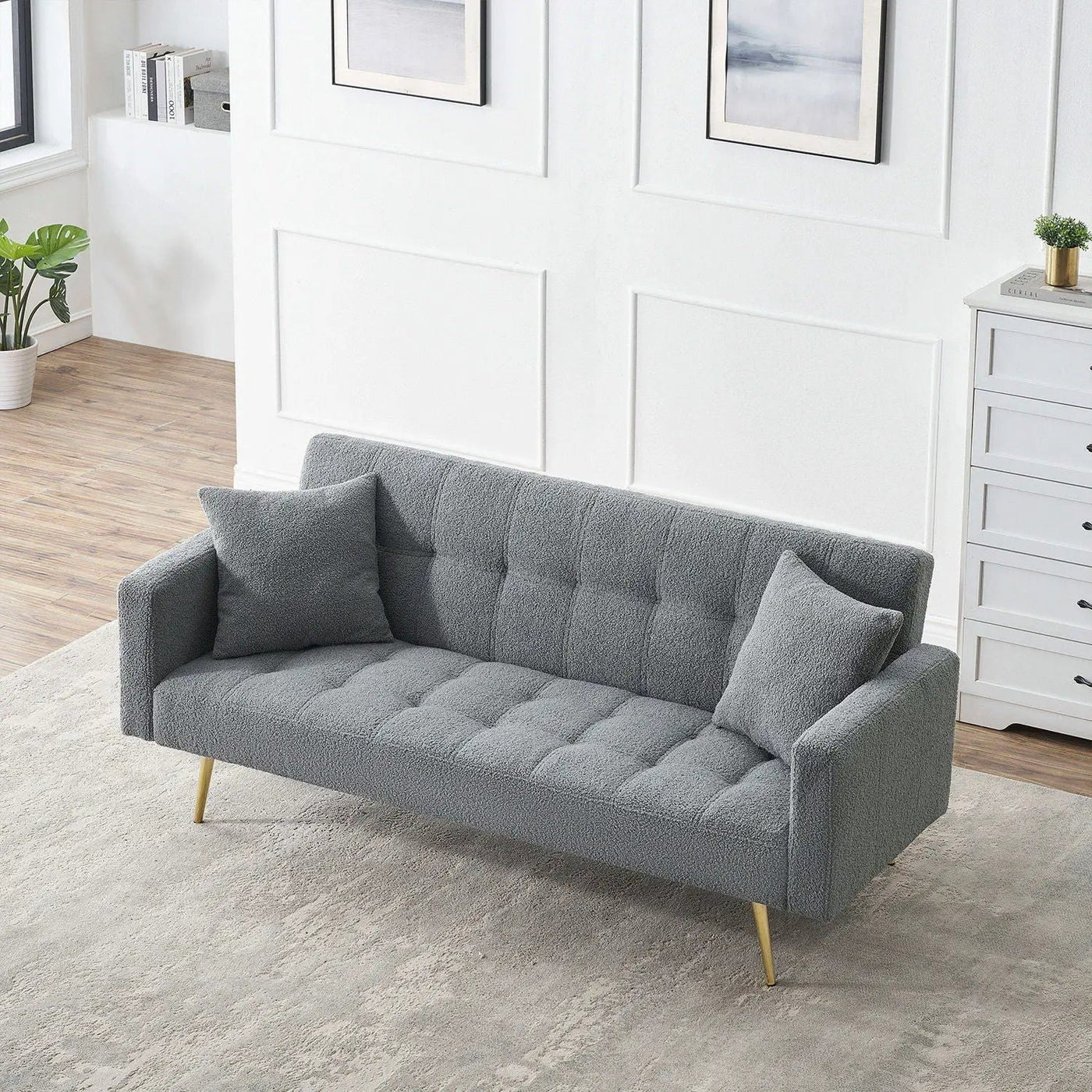 Teddy Fleece Sofa Bed With Luxurious Throw Pillows by Unique Piece Furniture