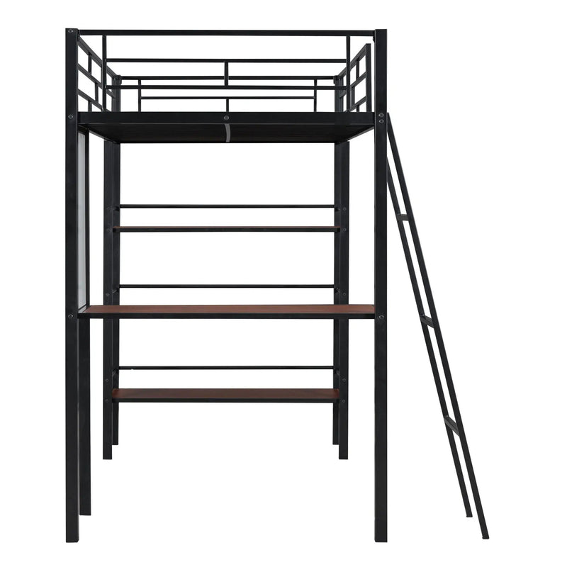 Loft Metal Bed With 3 Layers Of Shelves And Desk, Stylish Metal Frame Bed With board by Unique Piece Furniture
