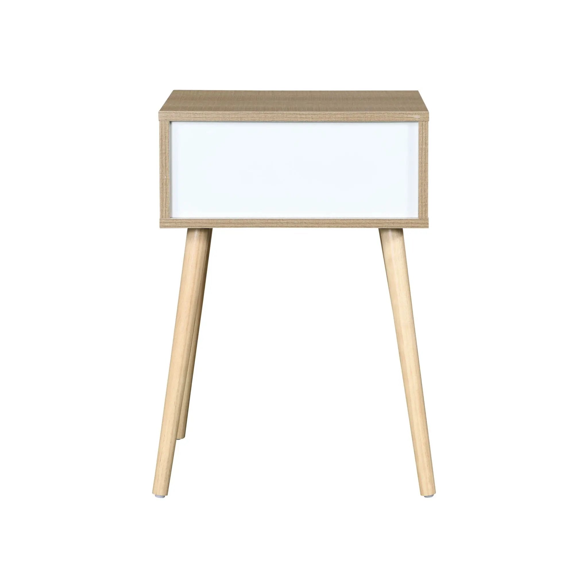 Side Table With 1 Drawer, Mid-Century Modern Storage Cabinet For Bedroom - White / Wood by Unique Piece Furniture