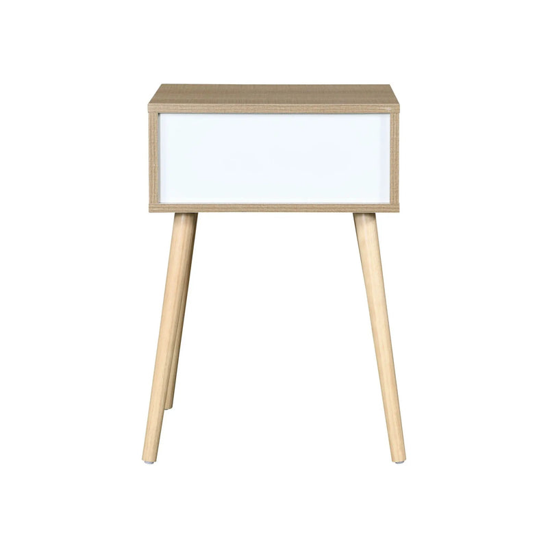 Side Table With 1 Drawer, Mid-Century Modern Storage Cabinet For Bedroom - White / Wood by Unique Piece Furniture