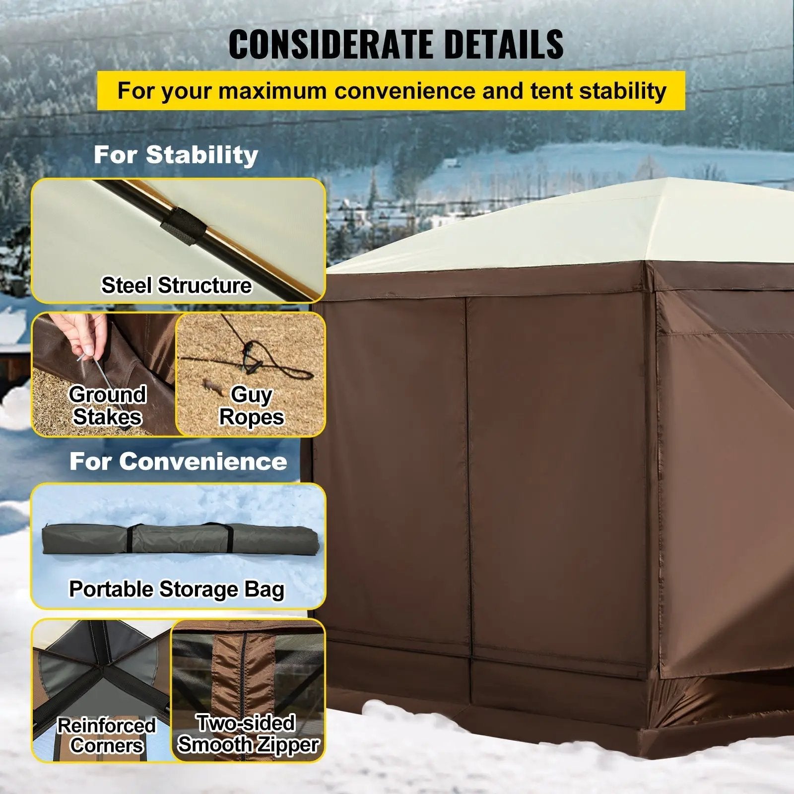 Camping Gazebo Tent, 10'x10', 6-Sided Pop-up Canopy Screen Tent by HouseOfZazla