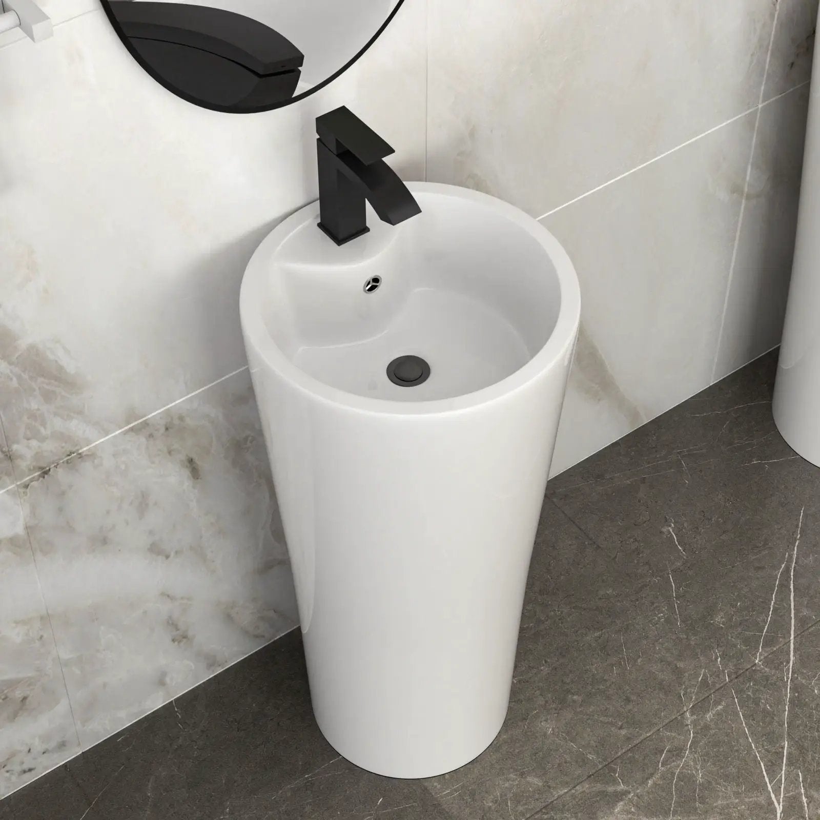 15" Pedestal Sink With Space Saving Design, Smooth Non Porous Surface For Powder Rooms - White by HouseOfZazla