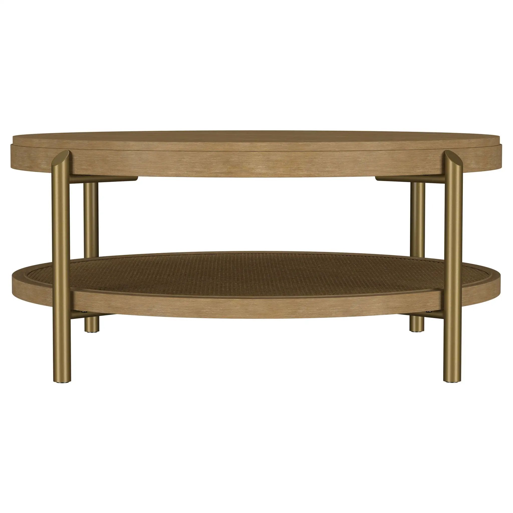 Arini Round Coffee Table With Storage Shelf Sand Wash by Unique Piece Furniture
