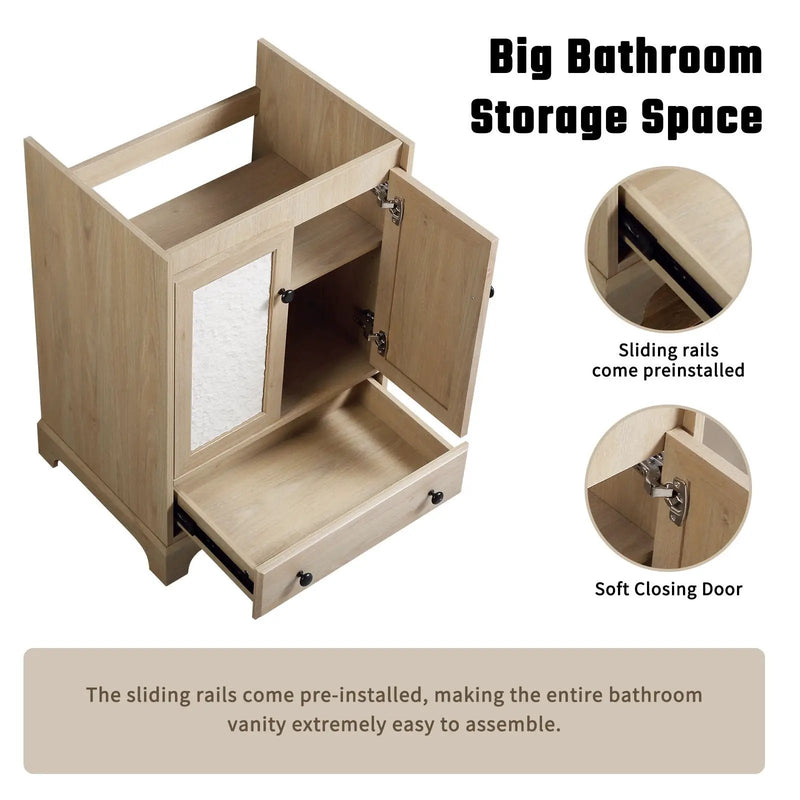 Bathroom Vanity Base, Cabinet With Carved Floral Doors - Natural Wood by HouseOfZazla