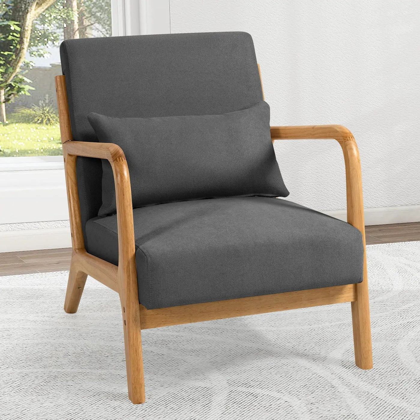Leisure Chair With Solid Wood Armrest And Feet, Mid-Century Modern Accent Sofa, 1 Seat by Unique Piece Furniture