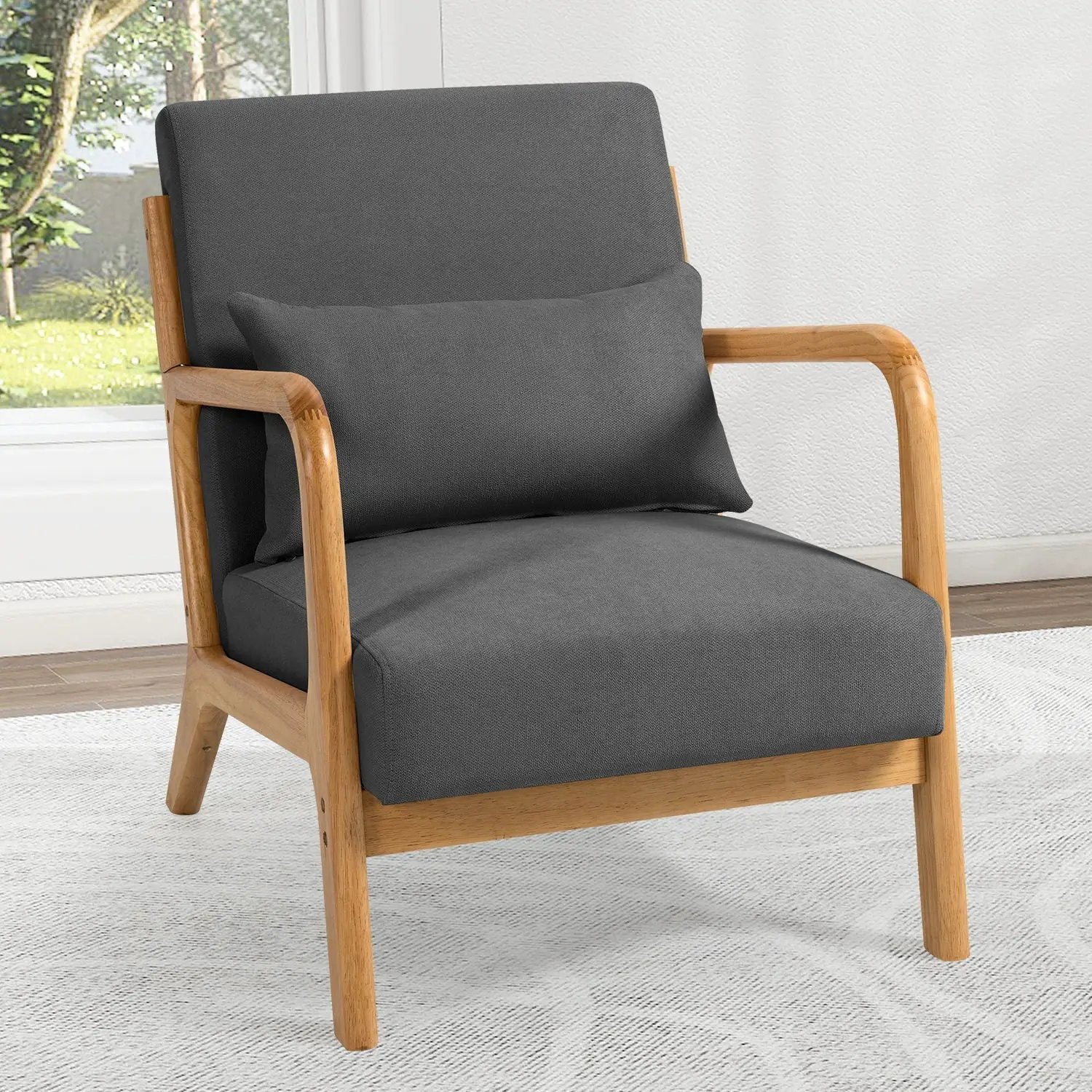 Leisure Chair With Solid Wood Armrest And Feet, Mid-Century Modern Accent Sofa, 1 Seat by HouseOfZazla