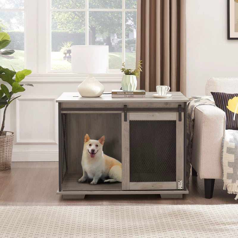 Farmhouse Dog Cage Crate Furniture with Sliding Barn Door by HouseOfZazla