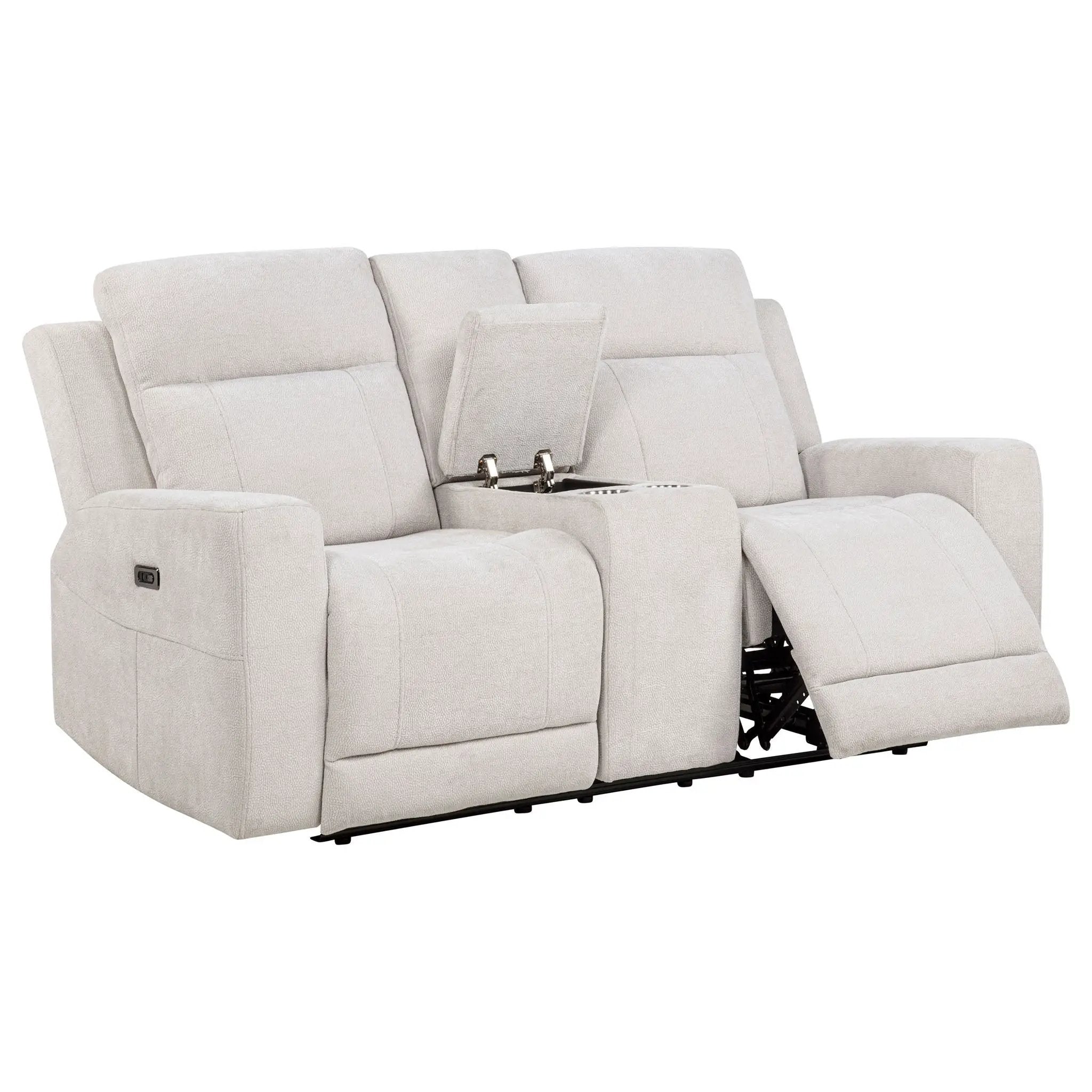 Kennett Chenille Upholstered Power Reclining Loveseat Ivory by Unique Piece Furniture
