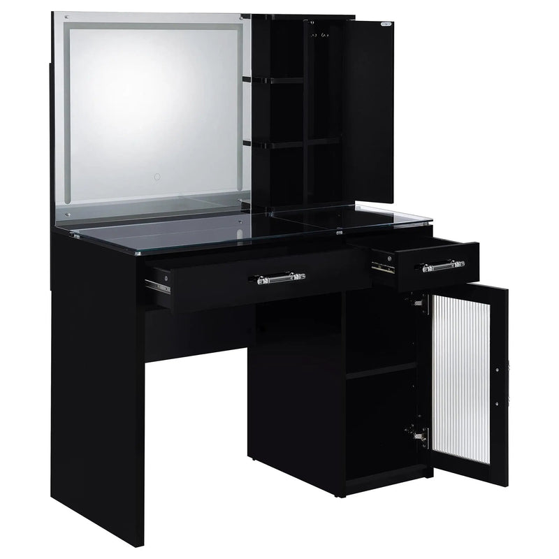 Flora 2-drawer Vanity Set with LED Mirror Black High Gloss by Unique Piece Furniture