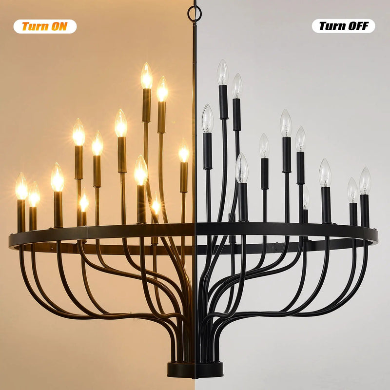 24 Light Chandelier Industrial Iron Candle Chandelier Modern Suspended Farmhouse Chandeliers Pendant Light Fixtures For Dining Room Bedroom Living Room Kitchen Island Foyer E12 Bulb (No Include) - Black by HouseOfZazla